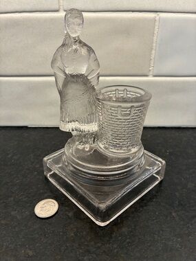Clear Glass Figural Toothpick or Match Holder with Basket